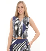 %100 Cotton Desenli Yelek (Mavi)