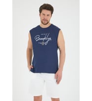 Süperlife Erkek Bisiklet Yaka Regular Fit Brooklyn Baskılı Tişört SPR22TS115 (İndigo)