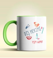 Kişiye Özel Diş Hekimi Tasarımlı Turuncu Kupa Bardak (Yeşil)