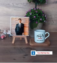 Türkçe Öğretmeni Fotoğraflı Dekoratif Taş, Ahşap Altlıklı Türk Kahvesi Fincanı Hediye Öğretmenler Günü Hediyesi (Model 1)