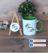 İsme Özel Doğum Günü Hediyesi Kupa Bardak Kırmızı ve Ahşap Anahtarlık Hediye (Model 13)