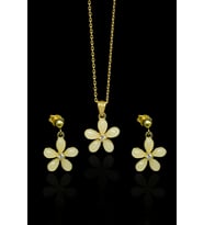 Papatya Silver 925 Ayar Gümüş Ay Taşı Yasemin Çiçeği Kolye Ve Küpe (Gold)