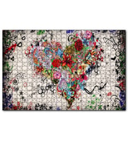 Cakapuzzle Desenler Ve Çiçeklerden Kalp Figürü Görseli  Puzzle Yapboz MDF (Ahşap) (500 Parça)