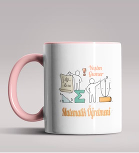 Kişiye Özel Matematik Öğretmeni Tasarımlı Siyah Renk Kupa 10 (Pembe)