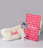 Anneler Gününe Özel Defter Kalem Fotoğraflı Melek Notluk Ve Peluş Kalemlik Hediye Seti 106889 (Lacivert)