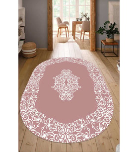 Dijital Baskılı Kaymaz Taban Yıkanabilir Oval Salon Halısı Mutfak Halısı Yolluk NDO-SD-623 (Pembe)