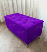 Lüks Sandıklı Kapitoneli Ayakucu Puf Bench 110 cm Gümüş Ayak (Lila)