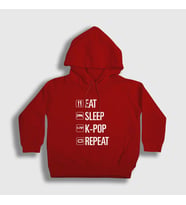 Presmono Unisex Çocuk Beyaz Eat Sleep Repeat K-Pop Kapüşonlu Sweatshirt 273139tt (Kırmızı)