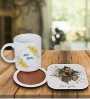 Kişiye Özel Tasarım Kupa Bardak Ve Fotoğraflı Ahşap Bardak Altlığı 99267 (Mavi)