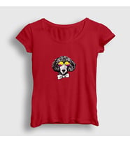 Presmono Kadın Beyaz Poodle Dog Köpek T-Shirt 409863tt (Kırmızı)