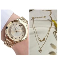 Ferrucci Çelik Taşlı Şık Kadın Kol Saati+%100 Çelik Kolye Hediye (Gold)