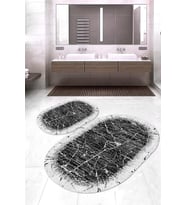 Dijital Baskılı Kaymaz Taban Yıkanabilir Oval 2'li Klozet Takımı Banyo Paspası NOKZ-HY-1253 (Siyah)