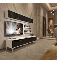 Decoraktiv Eko 5 Slm Std Silver Tv Ünitesi Tv Sehpası - Parlak Beyaz (Siyah - Beyaz)
