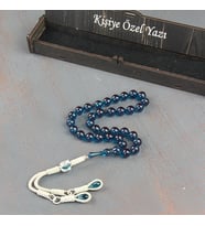 Tesbih Otağı Kişiye Özel Tesbih Kazaz Püsküllü Ateş Kehribar Tesbih (Mavi)