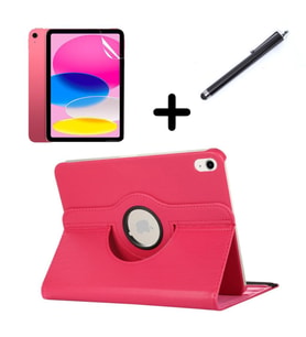 Apple iPad Mini 4 / Mini 5 Kılıf Dönen Tablet Kilifi Ekran Koruyucu+Kalem (Koyu Pembe)