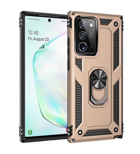 Samsung Galaxy Note 20 Ultra Uyumlu Kılıf Standlı Manyetik Yüzüklü Military Magnetic Ring Polycarbonate and TPU Case (Gold)
