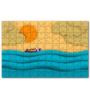 Cakapuzzle Mavi Dalgalar Yük Gemisi Güneş ve Bulutlar Puzzle Yapboz MDF (Ahşap) (500 Parça)