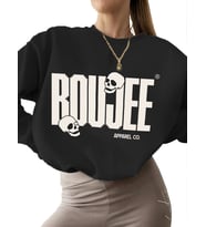 Bej bisiklet yaka erkek unisex kalın 3 iplik şardonlu Sweatshirt Boujee giyim Baskılı Sweatshirt (Siyah)