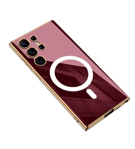 Galaxy S23 Ultra Kılıf Wireless Şarj Özellikli Kenarları Elektroplating Kaplama Aynalı Zore Kent Kılıf (Bordo)