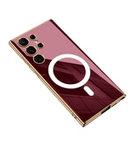 Galaxy S23 Ultra Kılıf Wireless Şarj Özellikli Kenarları Elektroplating Kaplama Aynalı Zore Kent Kılıf (Bordo)