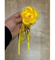 9 CM PÜSKÜLLÜ TOMURCUK TAŞLI EL YAPIMI BROŞ YAKA İĞNESİ TÜRBAN İĞNESİ (Sarı)