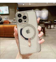 Iphone 14 Tam Uyumlu Köşeleri Renkli Şeffaf Kamera Korumalı Magsafe Luxury Kılıf (Gümüş)