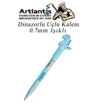 Işıklı Dinazor Uçlu Kalem 0.7 1 Adet Dinazor Başlıklı Versatil Kalem Süslü Silikonlu Hediyelik Kalem (Mavi)