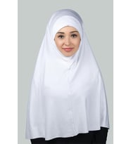 Hazır Türban Peçeli Pratik Eşarp Tesettür Nikaplı Hijab - Namaz Örtüsü Sufle (3XL) (Beyaz)