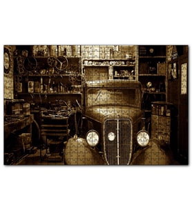 Cakapuzzle Garajdaki Antika Araba Sepya Resim  Puzzle Yapboz MDF (Ahşap) (1000 Parça)