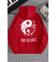 Unisex Yin & Yang Tasarım Sweatshirt (Kırmızı)