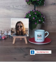 Diyaliz Teknisyeni Fotoğraflı Dekoratif Taş, Ahşap Altlıklı Türk Kahvesi Fincanı Hediye Diyaliz Teknisyenine Hediye (Model 3)