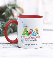 Kişiye Özel Okul Öncesi Öğretmeni Tasarımlı Kupa Bardak (Kırmızı)