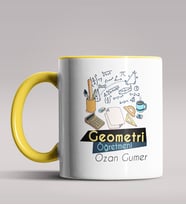 Kişiye Özel Geometri Öğretmeni Tasarımlı Siyah Renk Kupa Bardak  (Sarı)