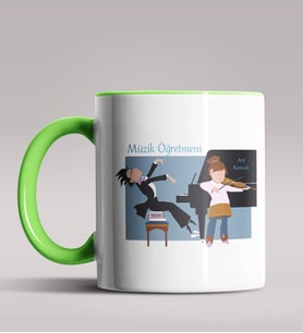 Kişiye Özel Müzik Öğretmeni Tasarımlı Siyah Renk Kupa Bardak 3 (Yeşil)