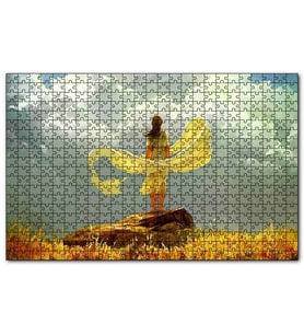 Cakapuzzle Bulutlu Gökler ve Sarı Elbiseli Kız Puzzle Yapboz MDF (Ahşap) (255 Parça)