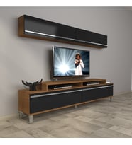 Decoraktiv Ekoflex 5 Mdf Krom Ayaklı Tv Ünitesi Tv Sehpası (Siyah - Ceviz)
