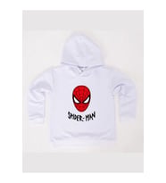 Spiderman baskılı örümcek adam kapüşonlu pamuklu kumaş çocuk sweatshirt (Beyaz)