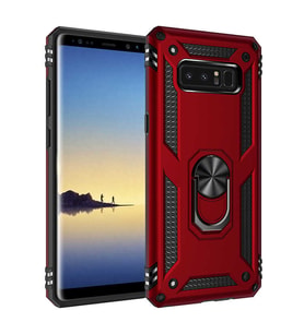 Samsung Galaxy Note 8 Uyumlu Kılıf Standlı Manyetik Yüzüklü Military Magnetic Ring Polycarbonate and TPU Case (Kırmızı)