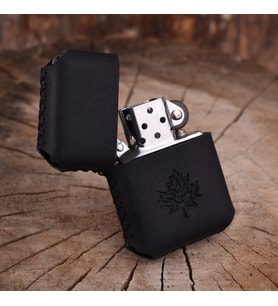 El Yapımı Hakiki Deri Kılıflı Zippo Çakmak (Siyah)