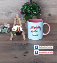 Yönetici Asistanına Hediye Kupa Bardak Beyaz ve Fotoğraflı Ahşap Anahtarlık Hediye (Model 6)