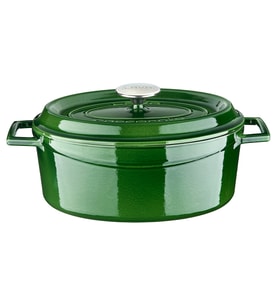 Lava Döküm Oval Tencere Döküm Demir Yekpare Kulplu Premium Serisi Ölçü 21x27cm. (Yeşil)