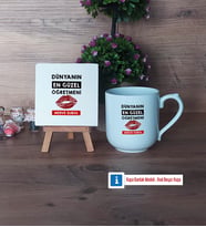 Kadın Öğretmene Hediye Dekoratif Taş, Kupa Bardak Kırmızı Hediye (Model 4)