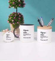 Öğretmen Kupa Bardak Kırmızı Kalemlik ve Anahtarlık (Model 6)