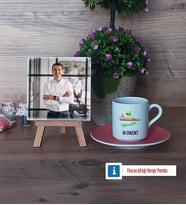 Ziraat Mühendisi Fotoğraflı Dekoratif Taş, Ahşap Altlıklı Türk Kahvesi Fincanı Hediye (Model 6)