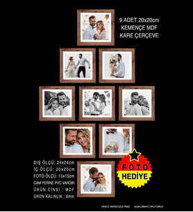 9 Adet 20x20 Çerçeve - Mdf Çerçeve - Kare Fotoğraf Çerçevesi (Kahverengi)
