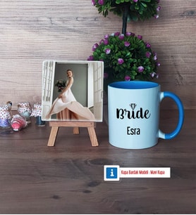Bride Fotoğraflı Dekoratif Taş, Kupa Bardak Beyaz Hediye (Model 4)