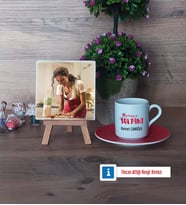 Mutfağın Sultanı Anneye Hediye Fotoğraflı Dekoratif Taş, Ahşap Altlıklı Türk Kahvesi Fincanı Hediye (Model 3)