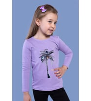 Toontoy Kız Çocuk Palmiye Baskılı Pul İşlemeli Tişört (Lila)