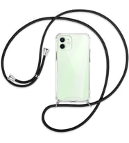 Teknomoda Apple iPhone 12 Kılıf Boyun Omuz Askılı iPli Anti Şok Köşe Korumalı Şeffaf Silikon (Siyah)