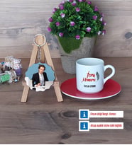 İcra Memuru Türk Kahvesi Fincanı Ahşap Altlıklı ve Fotoğraflı Ahşap Anahtarlık Hediye (Model 3)